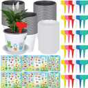 Garden Flower Pot Craft Kit, 48 Paintable Durable Resin Garden Pot with Tray Drainage Holes Adhesive Stickers and Plant Labels, Flower Plant Craft for Classroom Home DIY Flower Planting