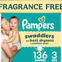 Pampers Swaddlers Diapers, Size 3 (13-26 lbs), 136 Count, Fragrance Free, Hypoallergenic, Absorbent, Pediatrician Recommended, Skin Safe