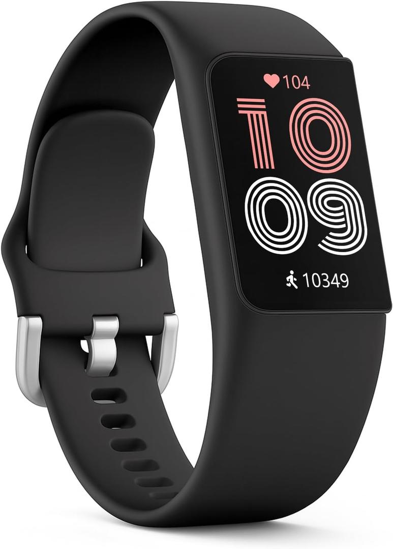 FITVII Slim Fitness Trackers, Fitness Watch with 24/7 Heart Rate, Blood Pressure, Blood Oxygen, Stress Monitor, AMOLED Activity Tracker Step Calorie Counter, IP68 Waterproof Smart Watch for Women Men