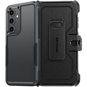 FNTCASE for Samsung Galaxy S24-FE Case: Dual Layer Military Grade Drop Protection Cell Phone Cover with Belt-Clip Holster | Shockproof Rugged Durable Heavy Duty Protective Bumper Tough (Black)