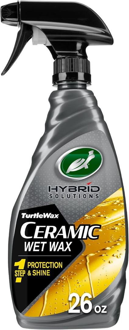 Turtle Wax Hybrid Solutions Ceramic Wet Wax, Spray on Car Wax for 1-Step High Gloss Shine and Ceramic Coating Protection for Paint, Wheels,Glass and More, Extreme Water Beading, 26 oz (Pack of 1)