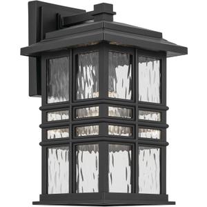 KICHLER Beacon Square 14.25" 1-Light Outdoor Wall Light with Clear Hammered Glass in Textured Black, for Exterior Doors, Garage, Porch, or Patio (14.25" x 8"), 49830BKT