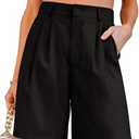 luvamia Bermuda Shorts for Women Dressy Casual High Waisted Summer Work Elastic Waist Pleated Dress Shorts with Pockets S