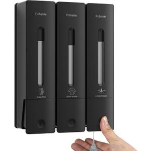 1984 Shower Soap Dispenser Bathroom Set Shampoo Conditioner Body Wash Dispenser Wall Mounted Shower Shampoo Dispenser 3 Chamber No Drill for Home Star Hotel 3 x 400ml Black