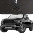 EcoNour Premium Umbrella Windshield Sun Shade for Car | Foldable UV Blocker Front Windshield Sunshade | Umbrella Shade Accessories with Storage Pouch | Full Size SUVs &MPV| Large - 61"x35" (Silver - Black)