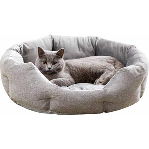 Made4Pets Cat Beds for Indoor Cats - Dog Beds for Small Dogs, Round Pet Bed for Puppy and Kitten, Washable Dog Bed with Anti-Slip Bottom, Removable Dual-Fabric Cushion for All Season, Gray