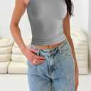 Women's Sexy Crew Neck Sleeveless Tank Tops Racer Back Seamless Ribbed Y2K Cropped Tank Yoga Crop Tops (M)
