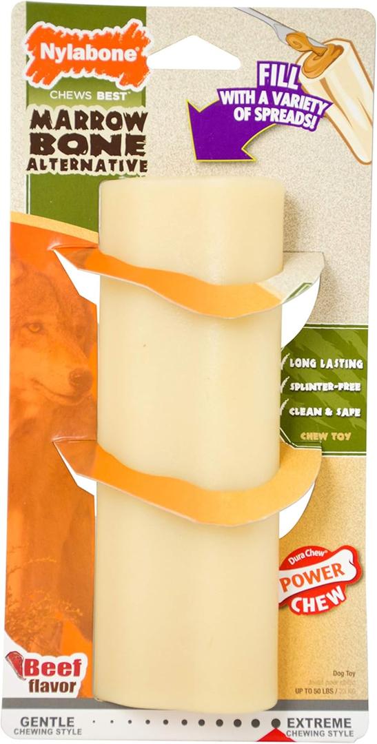 Nylabone Marrow Bone Alternative Power Chew Toy for Dogs, Dog Toys for Aggressive Chewers, Beef Flavor, Large - Up to 50 lbs, 1 Count