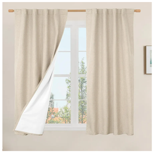 LAMIT 100% Blackout Window Curtains for Bedroom, 45 Inches Linen Textured Thermal Farmhouse Curtains Back Tab and Rod Pocket Window Panels with White Liner, 2 Panels, 38 x 45 Inch, Linen
