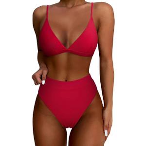 SUUKSESS Women Sexy High Waisted 2 Piece Bikini Sets Triangle High Cut Swimsuits (Small)