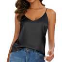 Miqieer Basic Women's Silk Tank Top Ladies V-Neck Camisole Silky Loose Sleeveless Blouse Satin Tank Shirt(Black, M)
