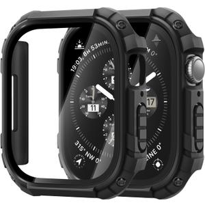 2 Pack for Apple Watch Case, Rugged Cover Compatible with iWatch 11/10 46mm with Built-in Touch Sensitive Tempered Glass Screen Protector (Black)