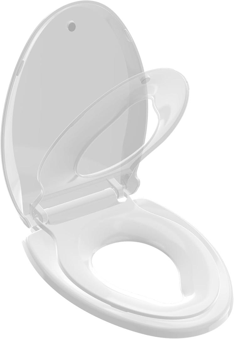 Huttdmel Potty Training Seat Built-in Toilet Seat, Elongated Toilet Seat 16.5inch with Baby Seat 2 in 1 Soft Close Quiet No Slapping, Magnetic Absorption, Easy Installation for Bottom Fixing Toilet