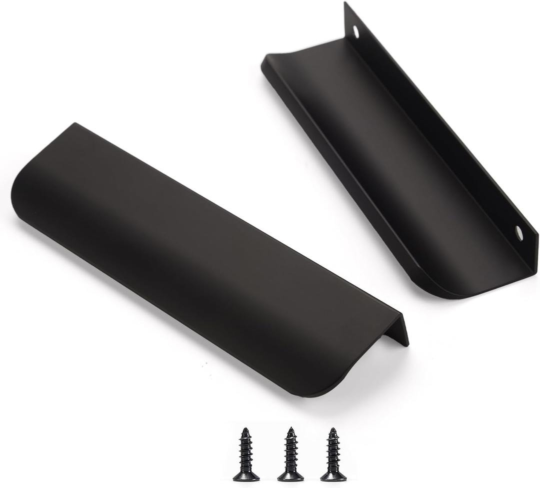 Edge Matt Black Finger Pull for cabinets Kitchen Concealed Drawer pulls Aluminum Door Handle for Home 5 Pack Modern Hole to Hole 6" Overall Length Easy Installation
