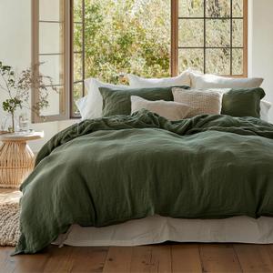 Bedsure 100% Muslin Cotton Duvet Cover King Size - Ultra-Soft, Breathable & Lightweight - Linen Like Gauze Comforter Cover Set with Button Closure and Corner Ties (Olive Green, King, 104"x90")