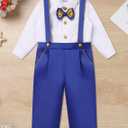 IDOPIP Baptism Christening Outfits for Boys Toddler Baby Wedding Birthday Outfit Gentleman Bowtie Shirt Suspenders Pants Suit