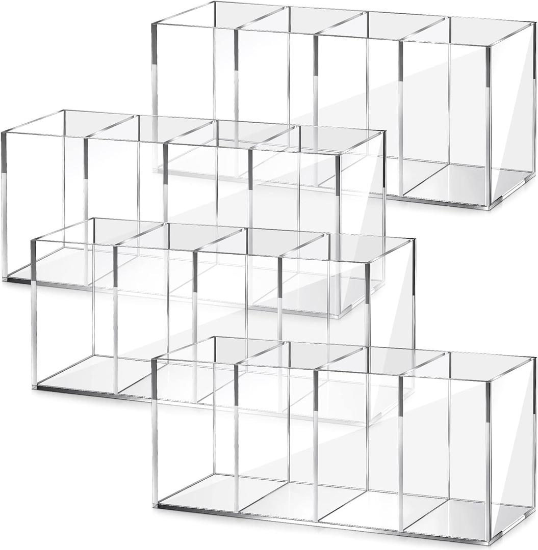 Pajean 4 Pack Acrylic Pen Pencil Holder - 4 Compartments Clear Pencil Pen Holder Organizer - Makeup Brush Holder Acrylic Pencil Organizer Cup for Office Home Supplies Desk Accessories