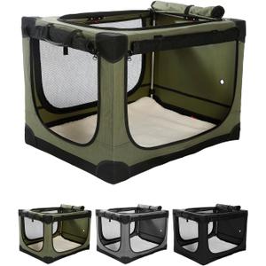 42 Inch Collapsible Travel Dog Crate for Medium Large Dogs, Portable Dog Crate 4-Door Foldable Soft Kennel with Chew-Proof Mesh Windows for Indoor & Outdoor Travel,with Storage Bag,Green (42.0"L x 31.0"W x 31.0"H)