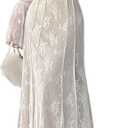 xxxiticat Women's Floral Lace Maxi Dress Long Sleeve Square Neck Flower Print Swing Hem Layered White Fairy Long Dress (Beige, L)