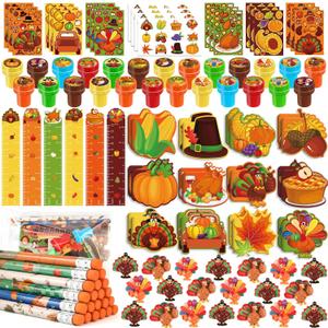 BenLouis Fall School Stationery Set Party Favors Thanksgiving Day Classroom Gift Prizes Bulk for Students Kids Autumn Pumpkin Harvest Pinata Filler Goodie Bag Stuffers Decor 12Set Thanksgiving