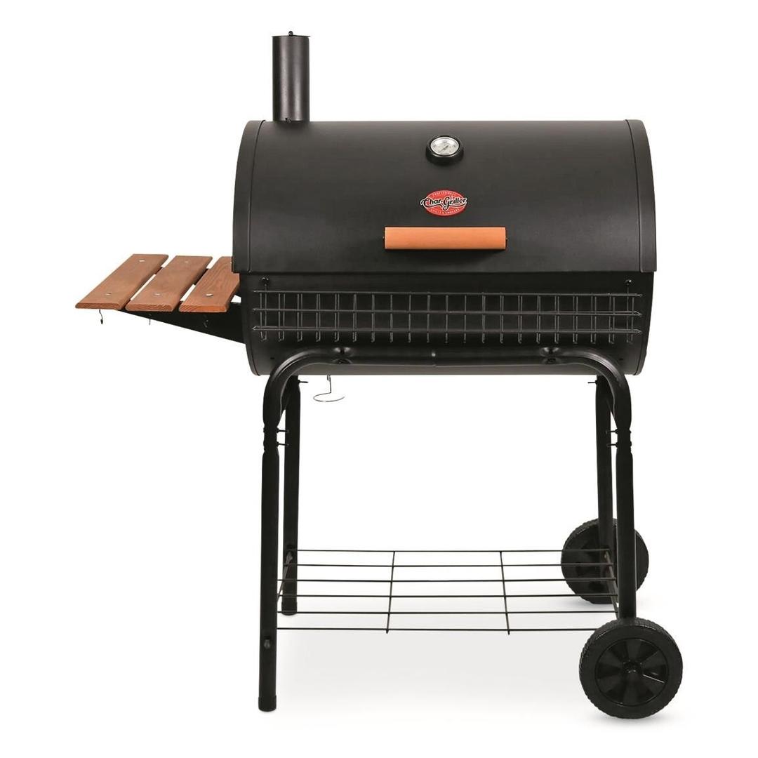 Char-Griller® Patio Pro Charcoal Grill and Smoker with Cast Iron Grates, Premium Wood Shelf and Damper Control, 850 Cooking Square Inches in Black