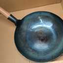 YOSUKATA 13.5" Pre-Seasoned Flat Bottom Blue Carbon Steel Wok for Stir Fry