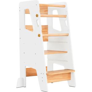 Toddler Standing Tower - Complete Toddler Kitchen Stool Helper - Ideal Kids Kitchen Step Stool for Learning New Skills - Updated Design with Safety Feet - White
