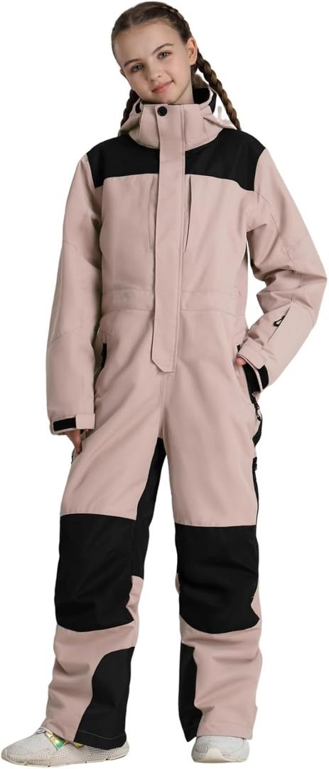 GSOU SNOW Kids Snow Suit One Piece Ski Suit Boys Girls Snowboard Jumpsuits Waterproof Youth Snowsuit Outfit (8-9 Years, Pink-1)