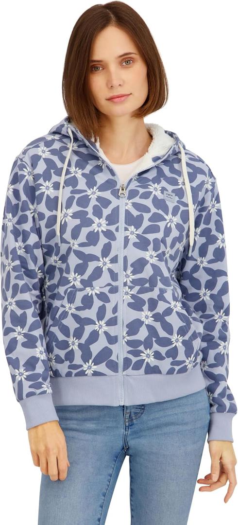 Billabong Women's Full Zip Oversized Sherpa Lined Hoodie Jacket (Blue, XL)