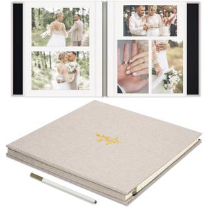 Remowith Self Adhesive Photo Album, Beige Scrapbook Album with DIY 40 Blank Pages, Wedding Photo Album with A Metallic Pen for 4x6 5x7 2x3 Pictures, 10.6"x11"