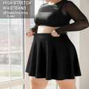 Moon Wood Plus Size Skater Skirt for Women Stretchy Flared Casual High Waisted Mini Skirt for Daily Theme Parks (Black, XXL)