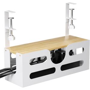 Under Desk Cable Management Box with Lid, Large Cable Management Tray, Cord Organizer for Desk with Adjustable Clamps for Home and Office