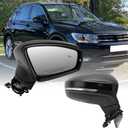 Right Passenger Electric Side Mirror Compatible with Volkswagen Tiguan 2018 2019 2020 2021 2022 2023 2024 2025 with Signal Light Heated with Blind Spot Power Glass Manual Folding (6+2 Pins) Black