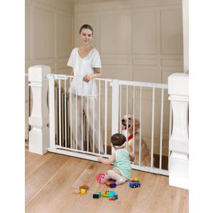 COMOMY 30" Tall Baby Gate for Stairs Doorways, Fits Openings 29.5" to 51.6" Wide, Auto Close Extra Wide Dog Gate for House, Pressure Mounted Easy Walk Through Pet Gate with Door, White
