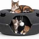 Cat Cave Tunnel Bed - Comfort Bedz Large Donut Cat House, Enclosed Felt Hideaway with Zipper, Top Perch, Interactive Toy, Washable for Indoor Cats up to 25lbs