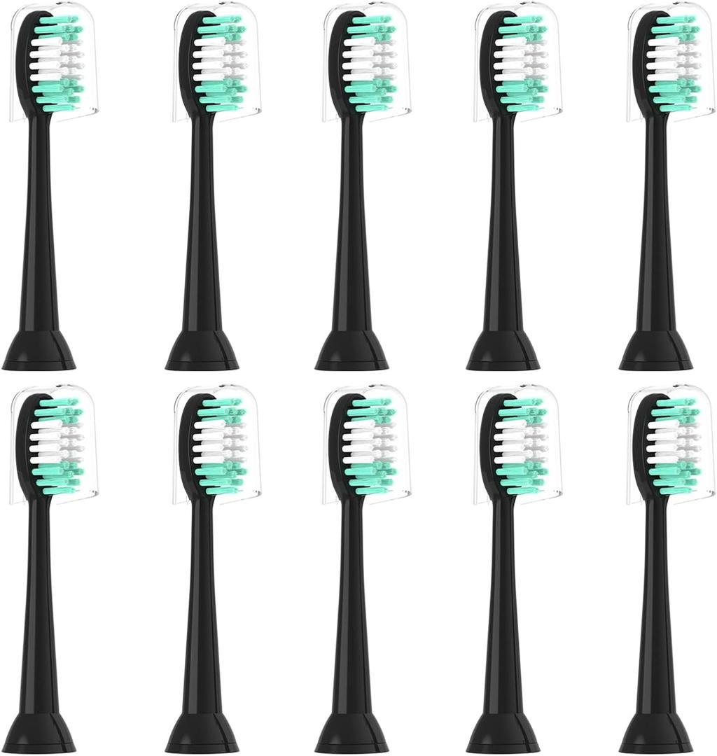 Replacement Toothbrush Heads Compatible with AquaSonic Black Series 10 Pack for Vibe Series Black Series pro, and for Duo Series pro Electric Toothbrush (Black)