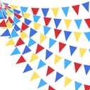 32Ft Red Blue Yellow Party Decorations Carnival Circus Clown Triangle Flag Pennant Bunting Banner Fabric Garland for Kids Birthday Baby Shower Wedding Outdoor Garden Festivals Hanging Decorations