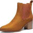 DREAM PAIRS Women's Retro Elastic Chelsea Ankle Boots Fashion Low Chunky Block Heel Pointed Toe Fall Heeled Booties Shoes, 7