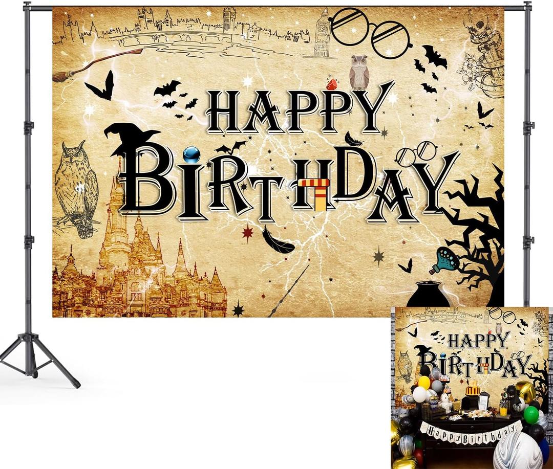 7x5ft Magical Wizard Backdrop Magical Castle Backdrop Happy Birthday Party Decoration Banners Boy Girl Kids Birthday Banner Decor LTMBYW001 (Style-2)