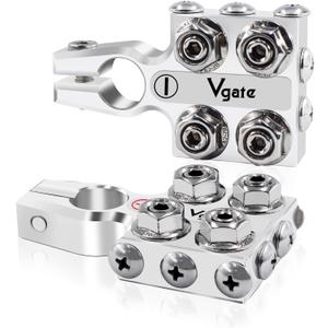 Vgate 12-Way AGM Post Terminal Ends, Battery Terminal Connector Clamps, 8AWG up to 4/0(XL) AWG Gauge, Positive & Negative for SAE/DIN/EN Tapered Top Post