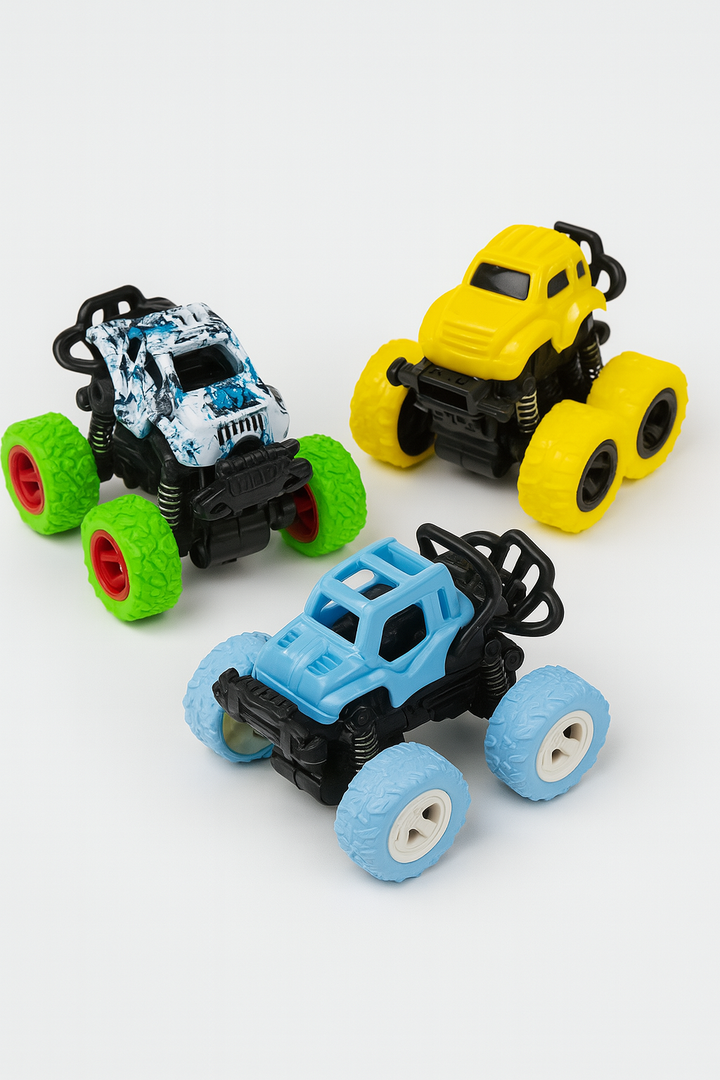 3-Pack Friction Powered Monster Trucks – Mini Off-Road Toy Cars for Kids | Pull Back Vehicles with Big Wheels & Suspension