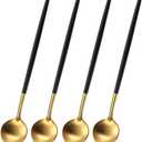 4 PCs 6.7 Inches Brush Gold Stainless Steel 304 Iced Tea Spoons With Black Handle,Long Handle Coffee Stirring Spoon,SS18/10 Matte Gold Black Handle Teaspoons