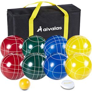 Aivalas Bocce Ball Set, 107mm Outdoor Bocci Game with 8 Resin Balls, Pallino for Backyard Lawn Beach, Outdoor Yard Party Games for Family Kids Teens Beginners (2-8 Players)