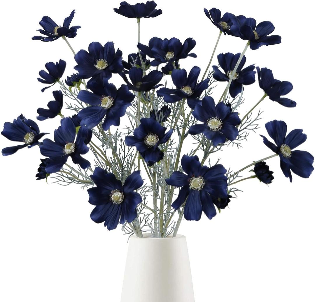 6PCS Navy Blue Silk Cosmos Flowers 24'' Wild Flowers Artificial Fake Flowers Arrangement for Wedding Party Kitchens Home Decoration(Navy Blue)