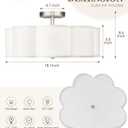 Semi Flush Mount Ceiling Lights, 4-Light 18" Ceiling Light Fixtures with Fabric Shade in Flower Shape, Brushed Nickel Farmhouse Drum Lighting for Nursery Bedroom Kitchen, AD-22009-4SF-SN