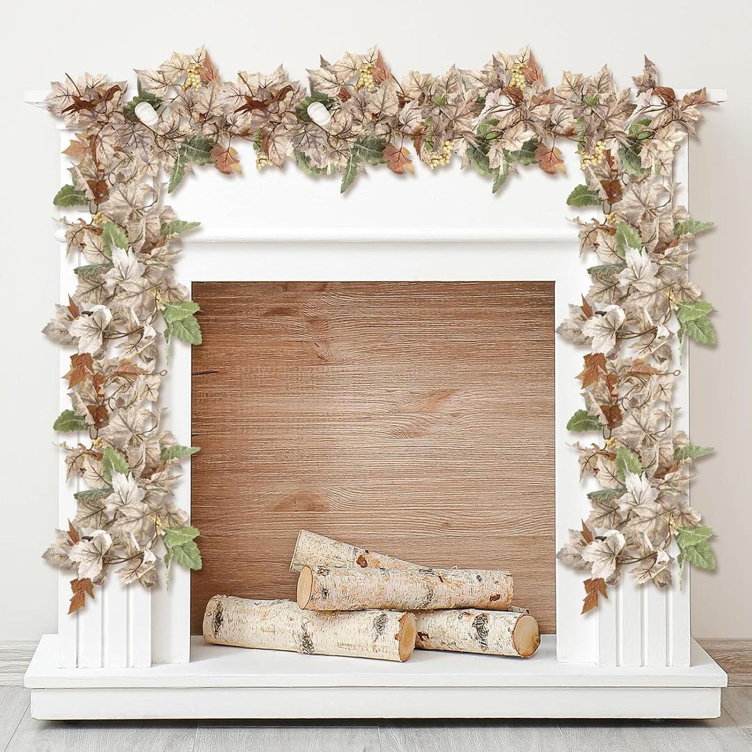 Riceshoot 4 Pcs Thanksgiving Fall Maple Leaves Garland 6 ft Hanging White Cream Neutral Autumn Fall Garland Table Decoration for Mantel Fireplace Porch Front Door Christmas Home Decor