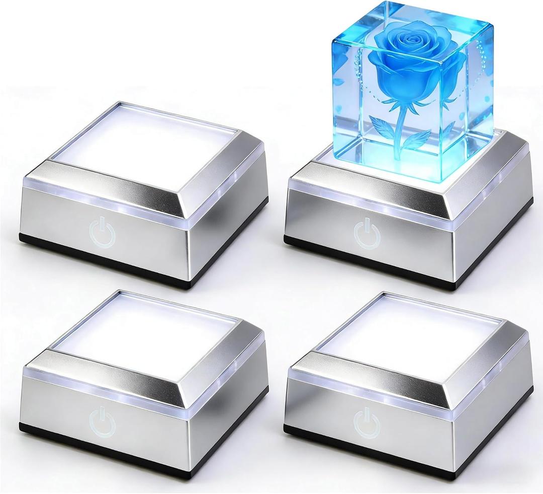 Museum-Style Lighting Base for Feng Shui Crystals - USB/Battery Operated LED Platform for Window Display & Tabletop Decor Set of 4 -no Cubes