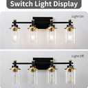 Modern Black & Gold Vanity Lights - 4 Light for Bathroom Over Mirror, Vintage Sconce with Clear Glass Shade