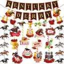 17Pcs Derby Decorations Banner Set Include NO DIY 3Pcs Horse Party Banner 12Pcs Horse Racing Decorations Hanging Swirls and 2Pcs Hanging Garland Decor for Run for The Roses Derby Party Decor Supplies