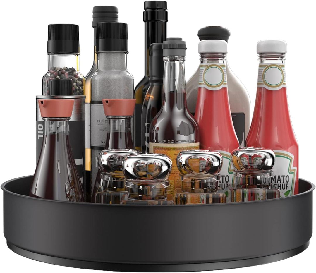 VAEHOLD Lazy Susan Stainless Steel Black Spice Rack Turntable for Pantry Cabinet - Decorative Trays Storage Containers Organizer for Kitchen Cabinet, Snacks, Bathroom (12 inches) Black